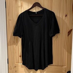 Classic Black V-Neck Pleated Women's Tee